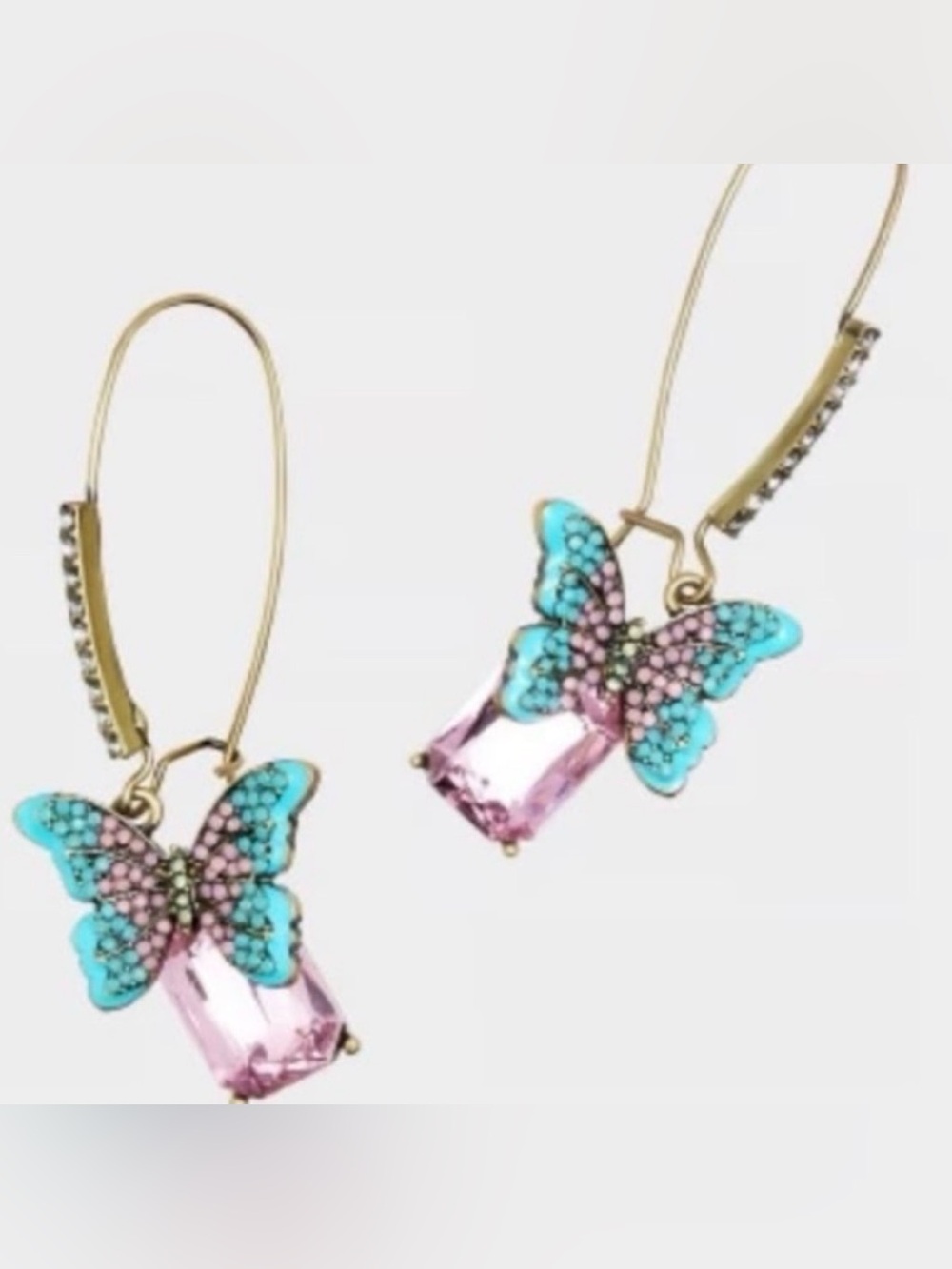 BETSEY JOHNSON Turquoise & Pink Pavé Butterfly & Crystal Dangle Earrings NEW NWT